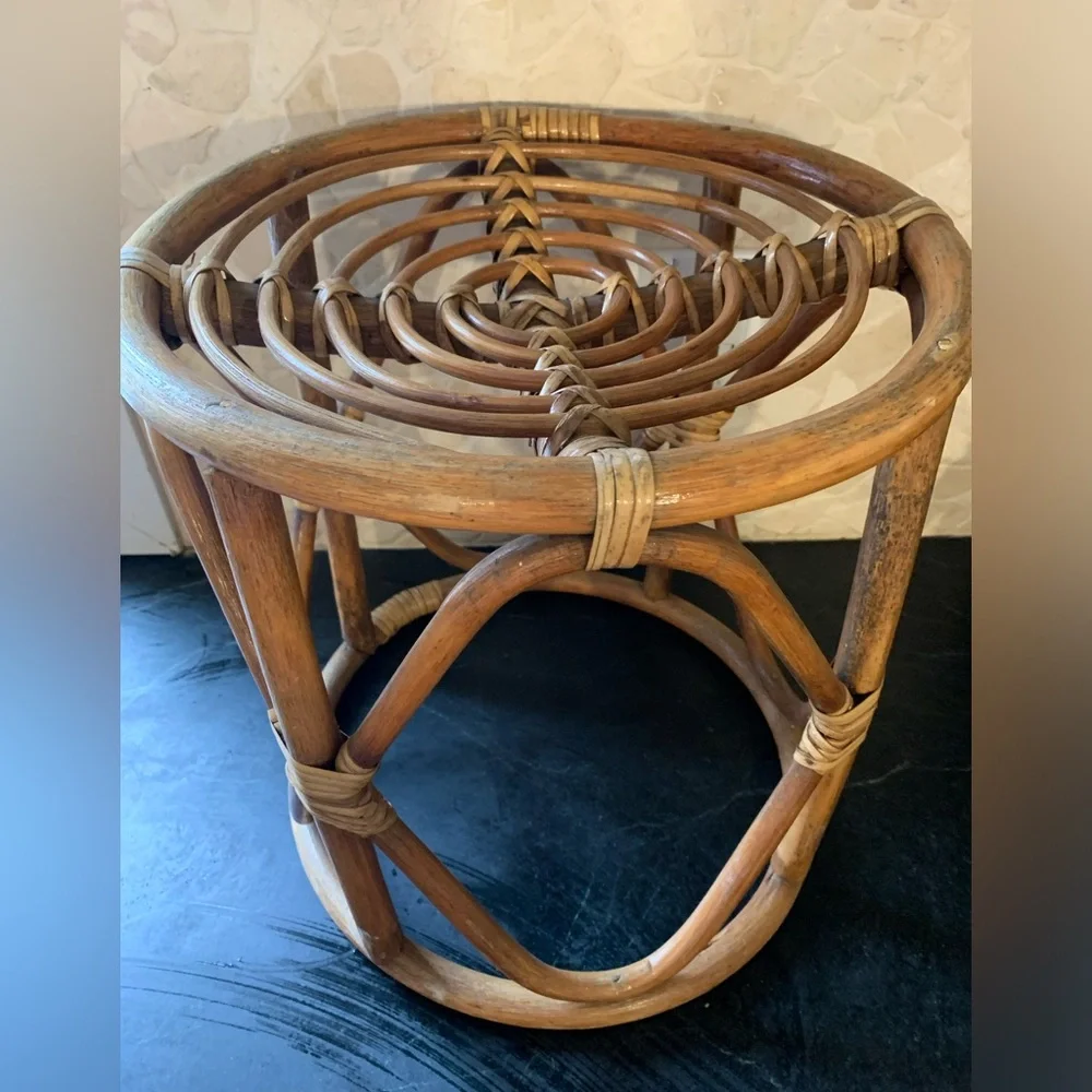 VINTAGE RATTAN STOOL | Side Table. Plant Stand. - Picture 2 of 5